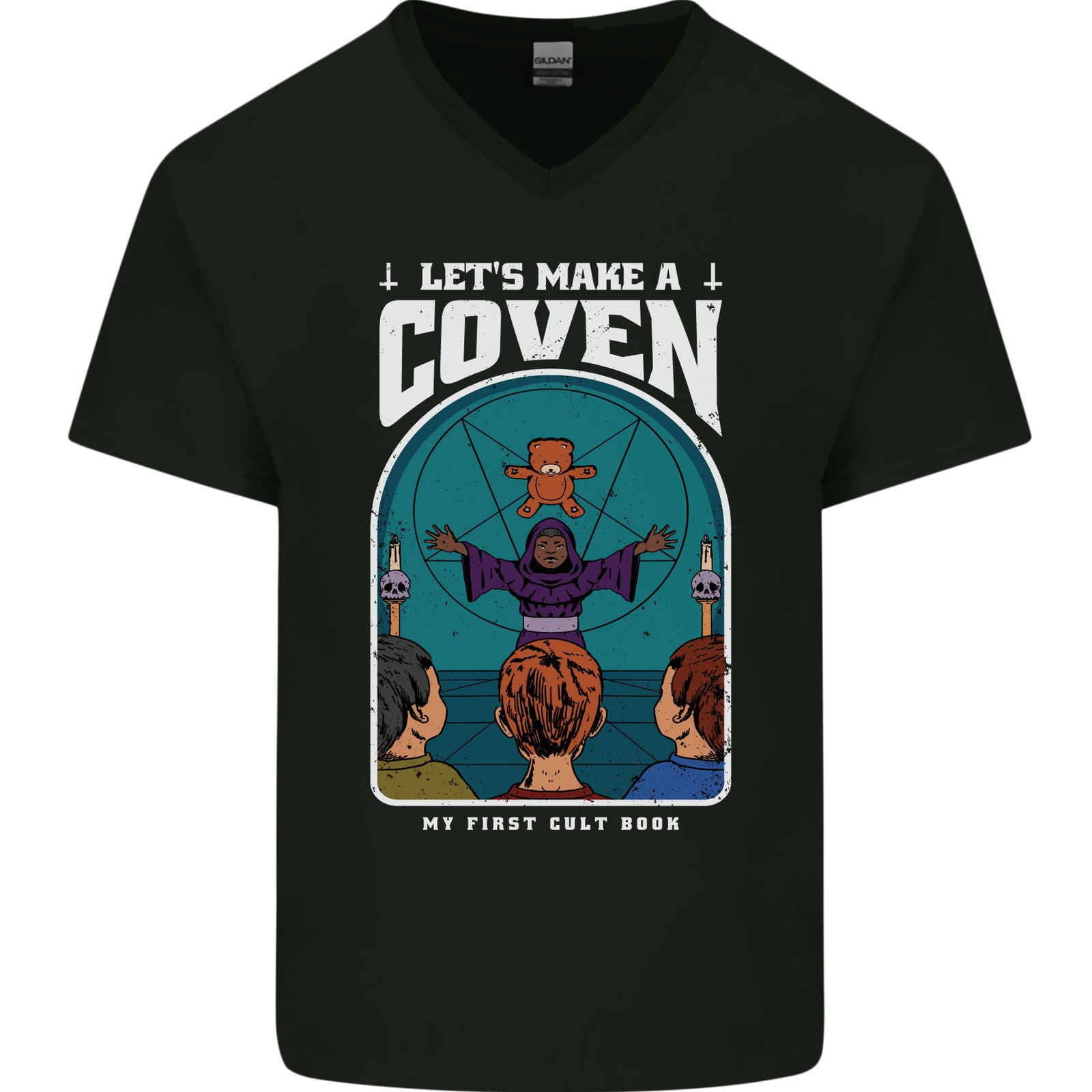 Lets Make a Coven Halloween Satanic Horror Mens V-Neck Cotton T-Shirt