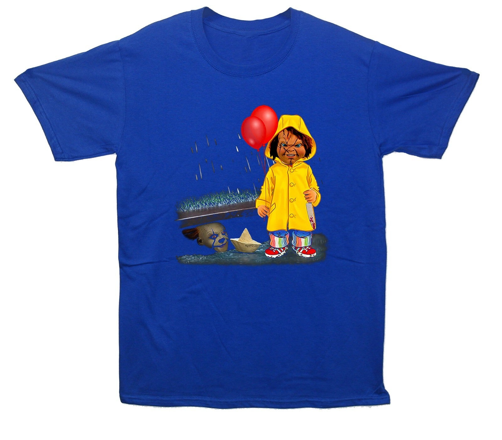 IT Mask & Chuckie Horror Halloween Printed T-Shirt (IT & Chuckie Inspired)