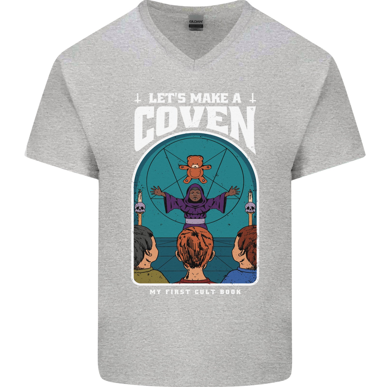 Lets Make a Coven Halloween Satanic Horror Mens V-Neck Cotton T-Shirt