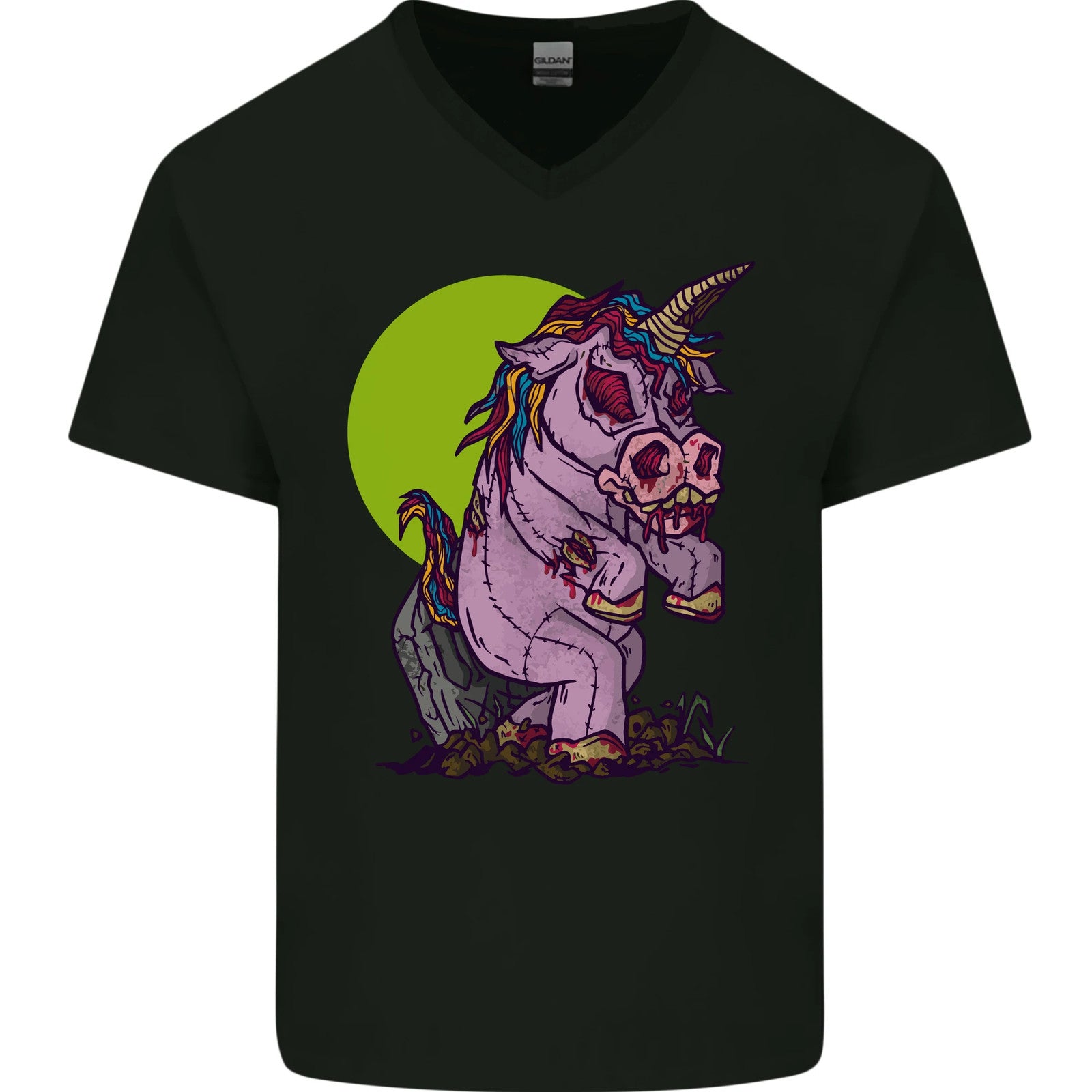 A Zombie Unicorn Funny Halloween Horror Mens V-Neck Cotton T-Shirt