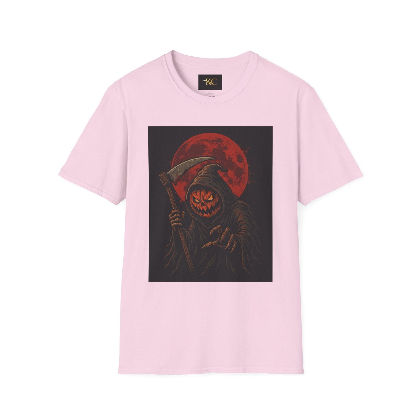 Halloween Pumpkin Grim Reaper T-Shirt Scary Horror Jack-O’-Lantern Graphic Tee