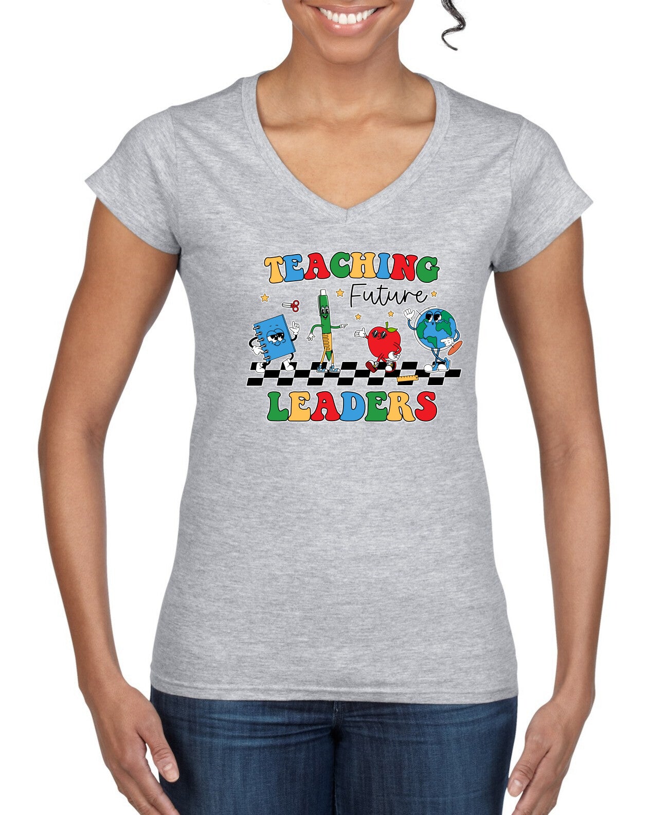 Retro Teaching Future Leaders Back to School Women’s Standard V-Neck