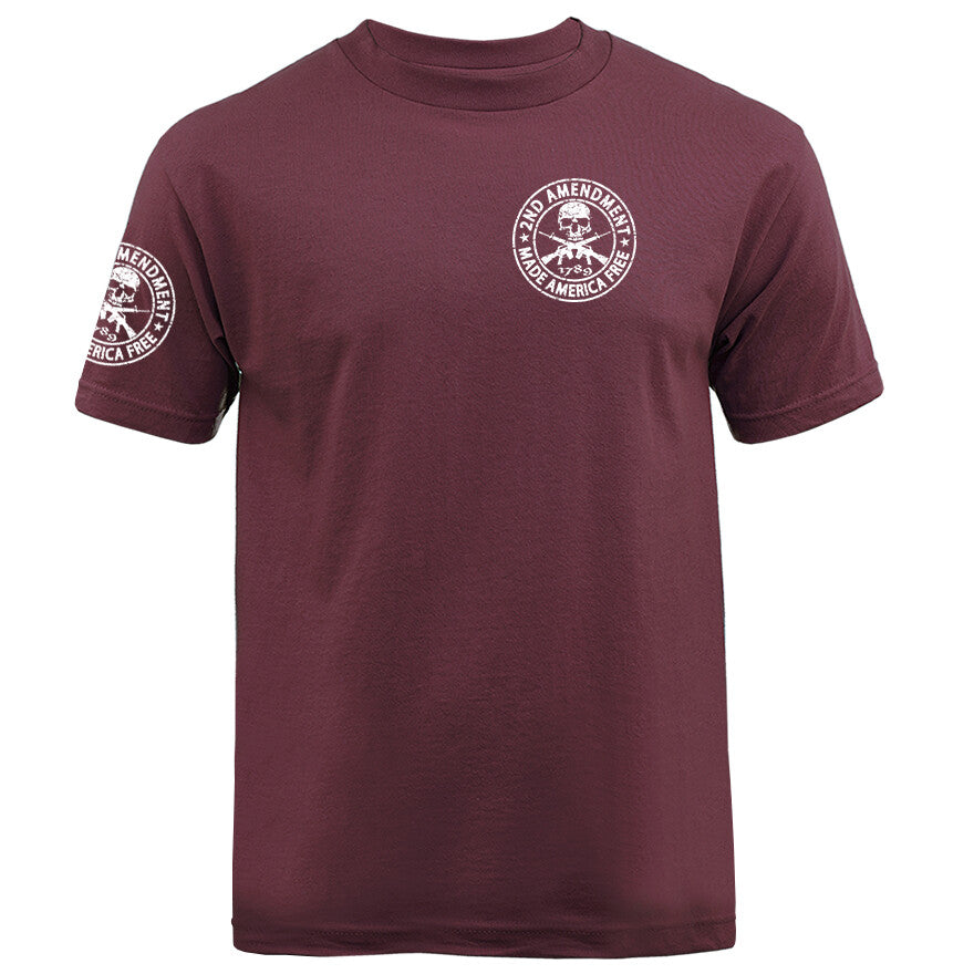 2nd Amendment Made America Free Gun Skull Constitution US Flag Crest T-shirt
