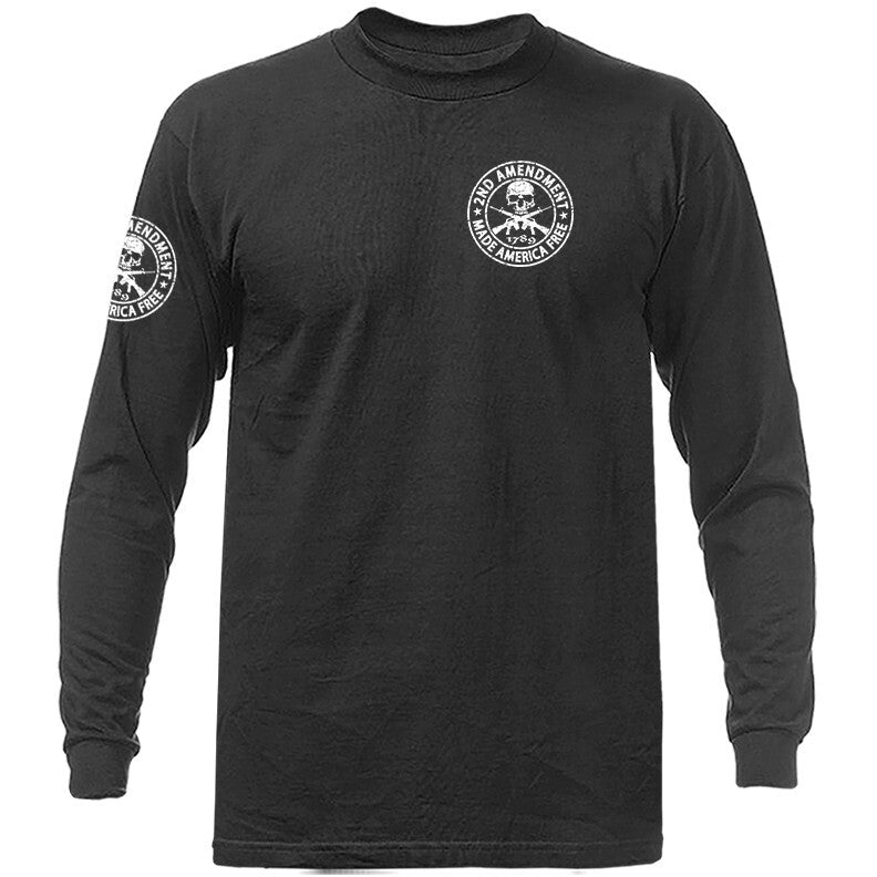 2nd Amendment Made America Free Constitution Gun US Flag Patriotic Long Sleeve