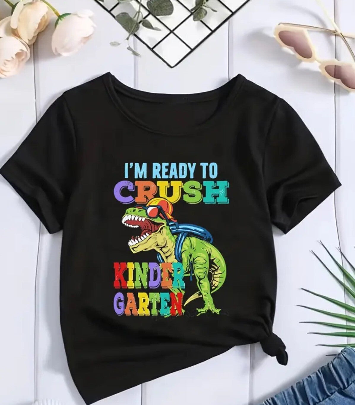 Black Back To School Ready to Crush Kindergarten Tshirt Size Small 5-6.