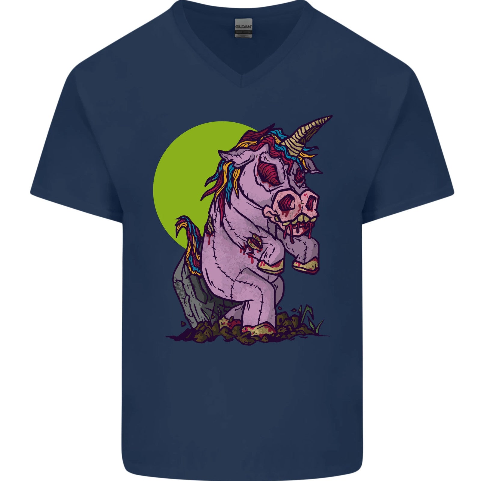 A Zombie Unicorn Funny Halloween Horror Mens V-Neck Cotton T-Shirt
