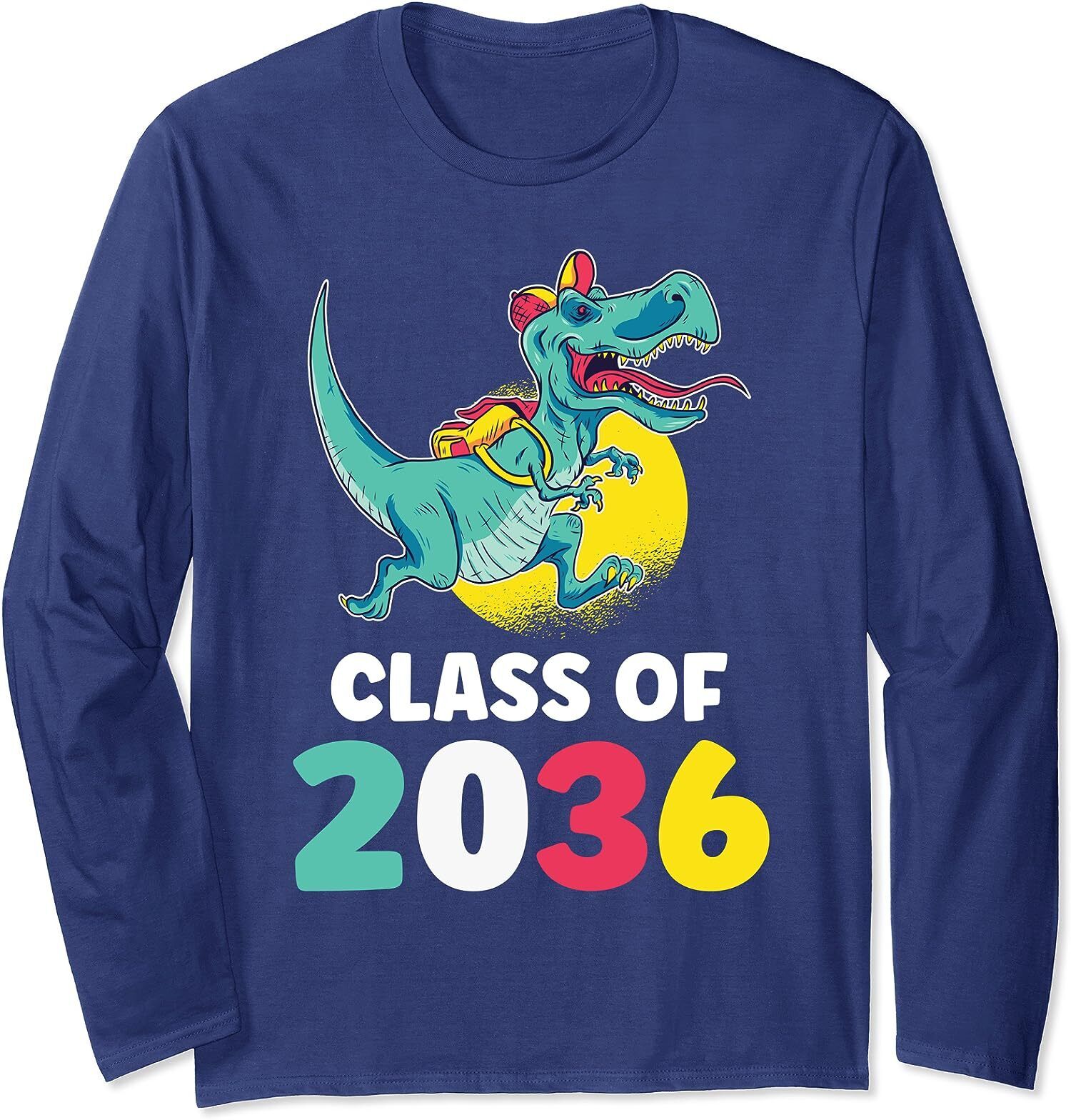 Class Of 2036 Back To School Kindergarten T-Rex Long Sleeve T-Shirt