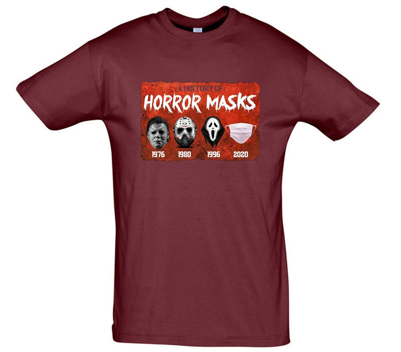 History Of Horror Masks Printed T-Shirt Funny, Horror, Halloween