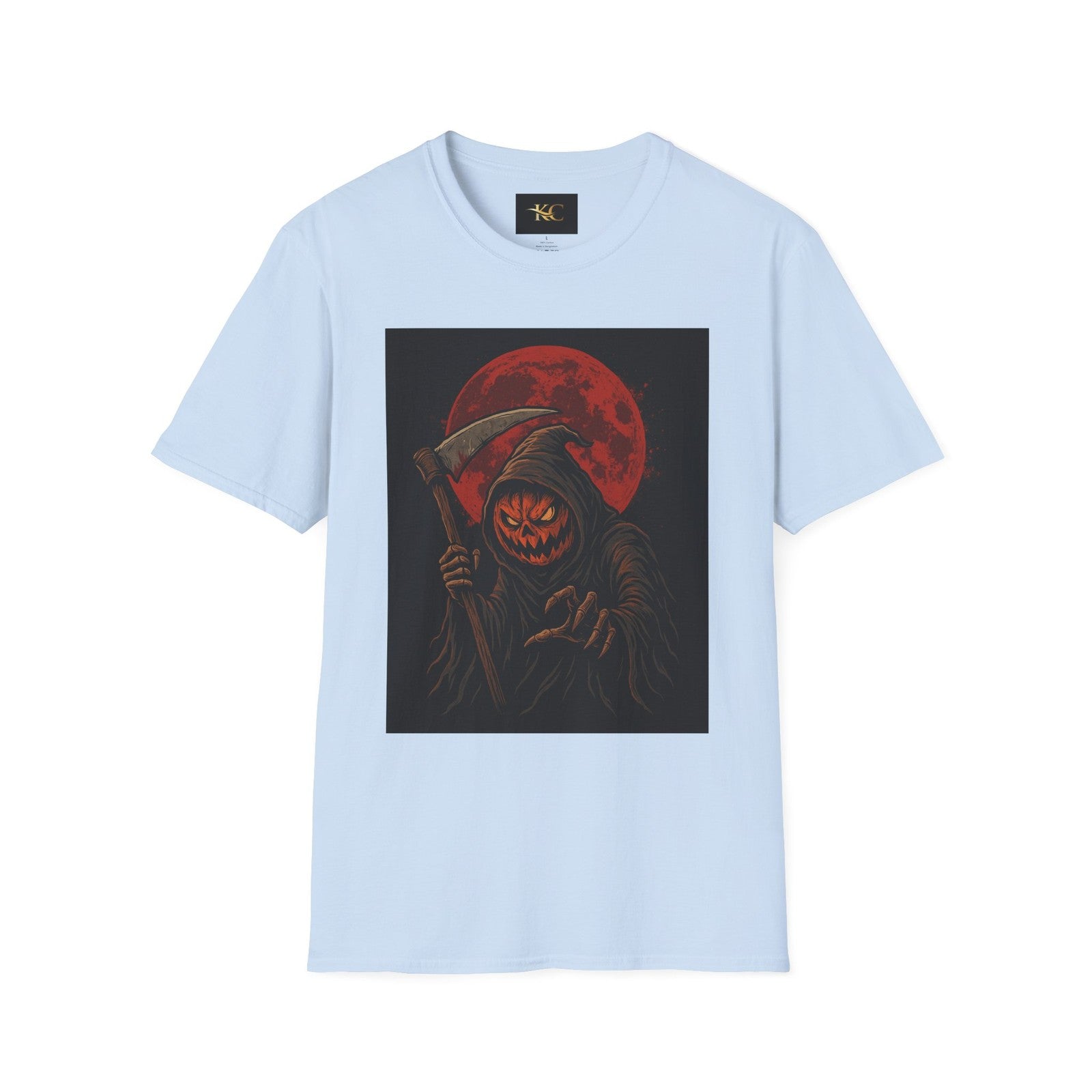 Halloween Pumpkin Grim Reaper T-Shirt Scary Horror Jack-O’-Lantern Graphic Tee