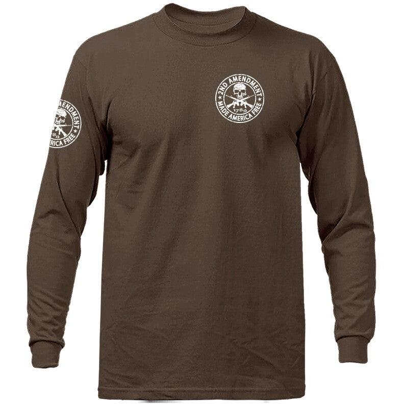 2nd Amendment Made America Free Constitution Gun US Flag Patriotic Long Sleeve