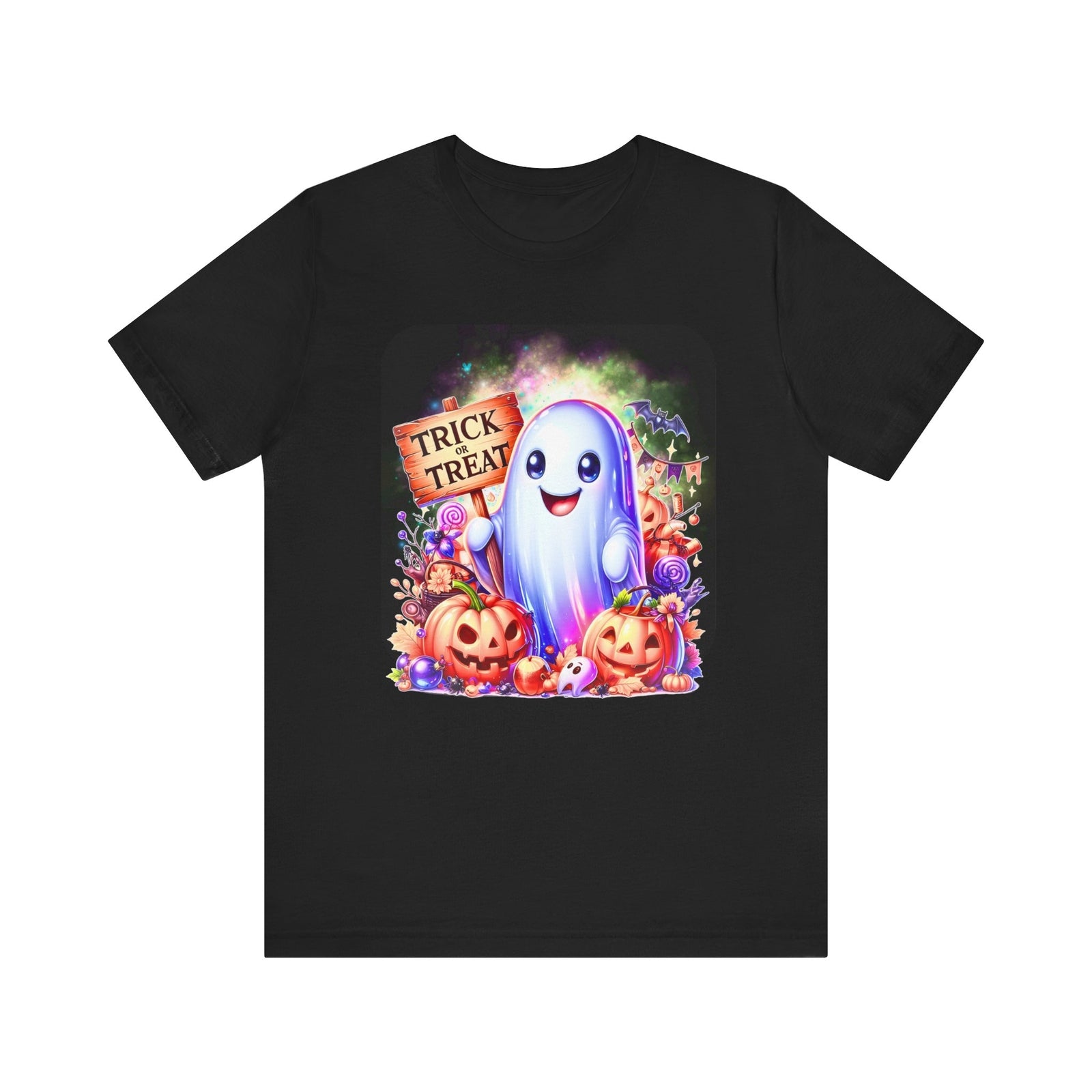 Ghost With All The Candy: Trick or Treat Unisex Bella + Canvas Spooky T-Shirt