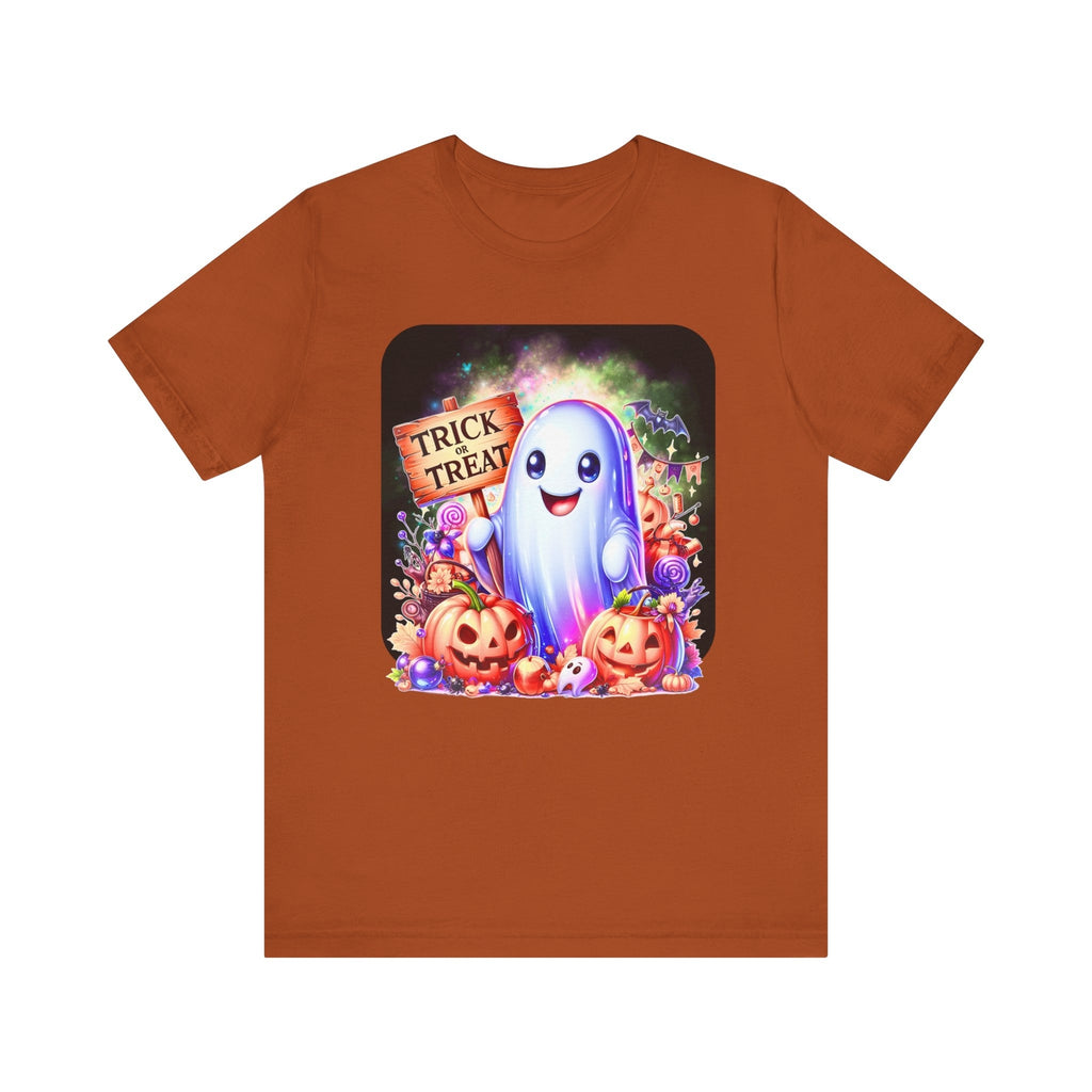 Ghost With All The Candy: Trick or Treat Unisex Bella + Canvas Spooky T-Shirt