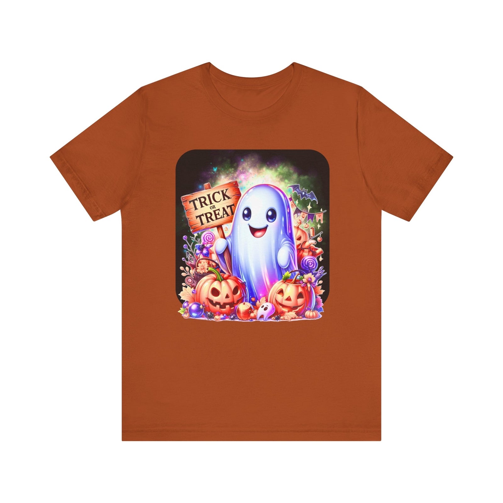 Ghost With All The Candy: Trick or Treat Unisex Bella + Canvas Spooky T-Shirt
