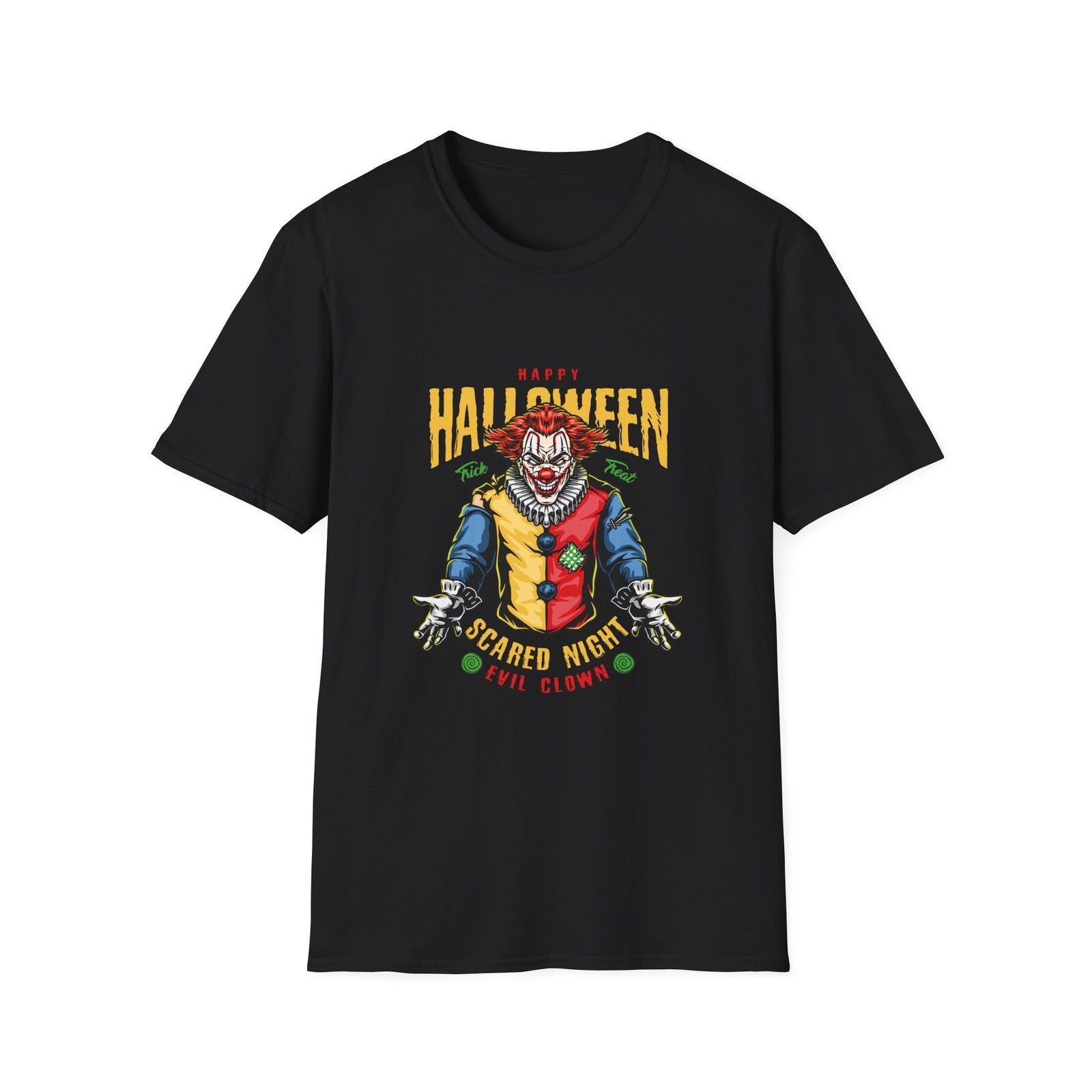 Halloween Clown Unisex Softstyle T-Shirt - Spooky Fun, Trick or Treat