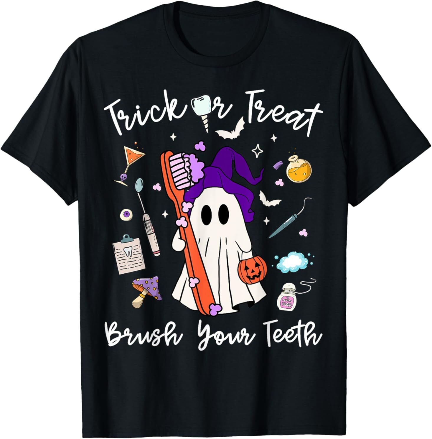 Trick Or Treat Brush Your Teeth Dentist Halloween Costume T-Shirt HOT TREND