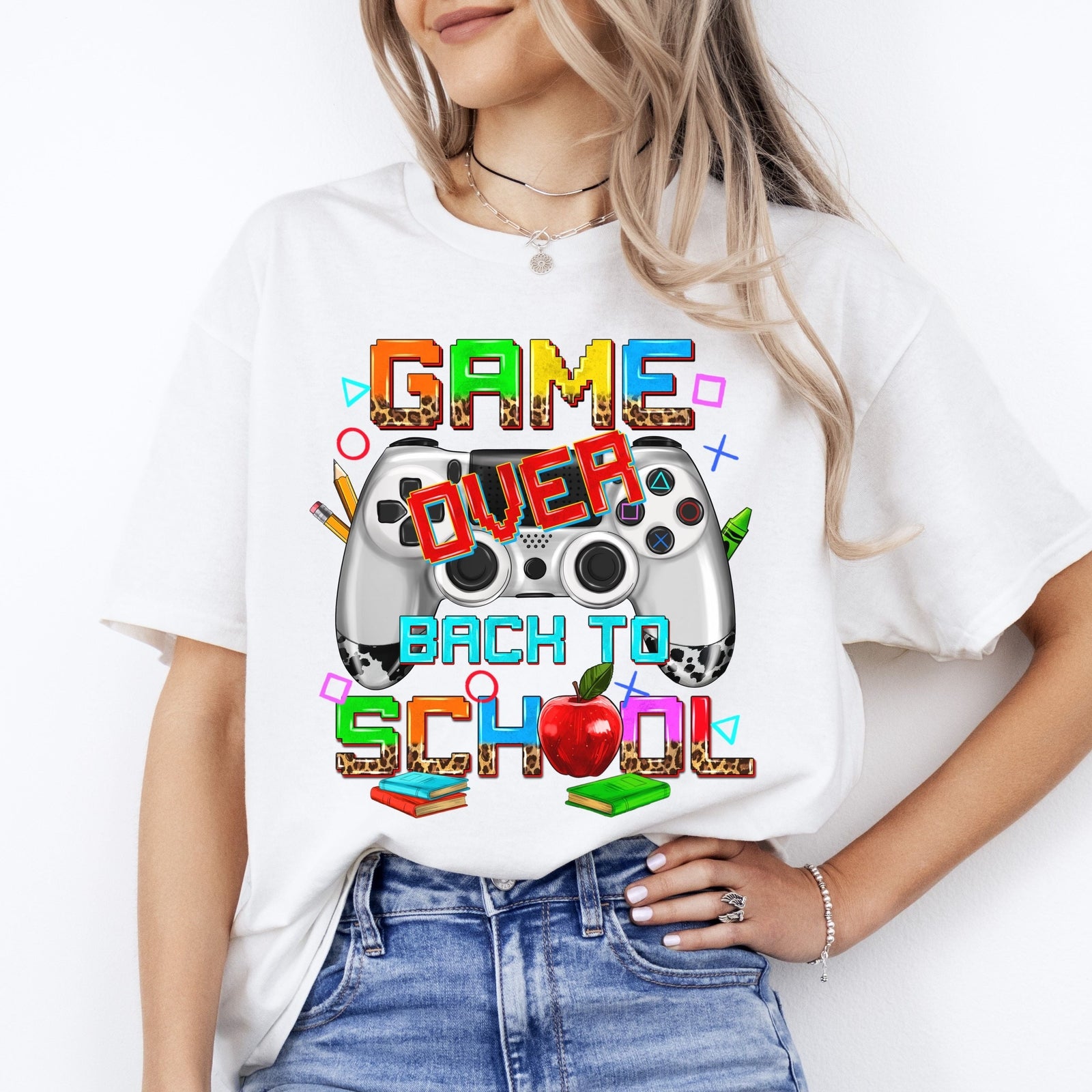 Back to school teacher T-Shirt gift Game over back to school game console Unisex