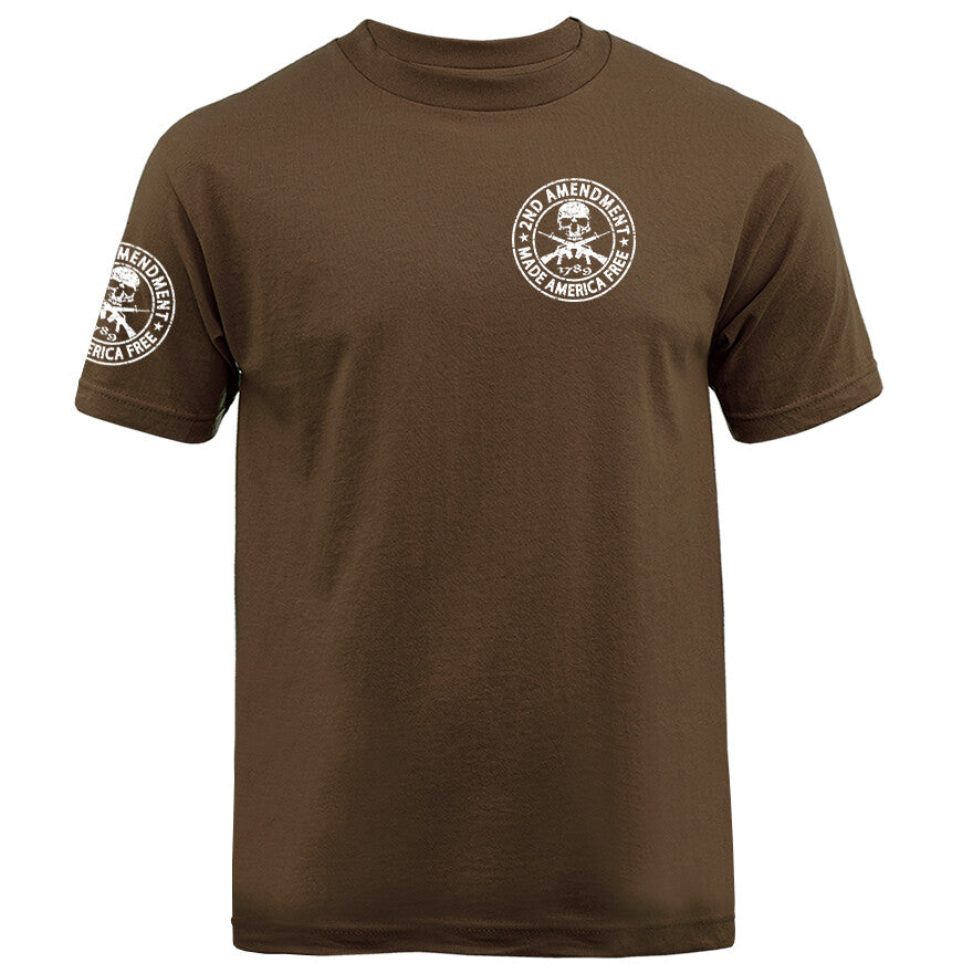 2nd Amendment Made America Free Gun Skull Constitution US Flag Crest T-shirt