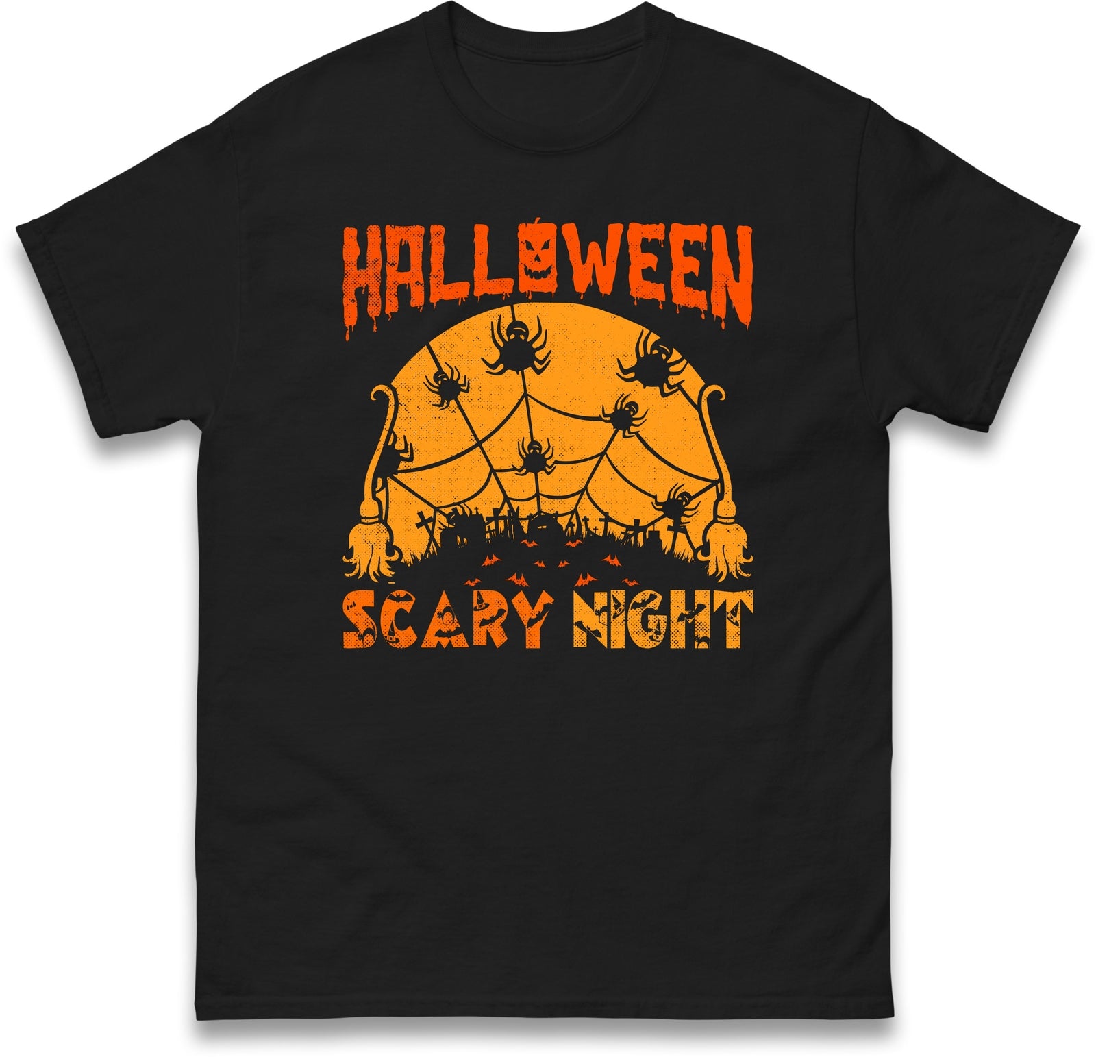 Halloween Scary Night With Broom and Spider T Shirt,Halloween Scary night Gift