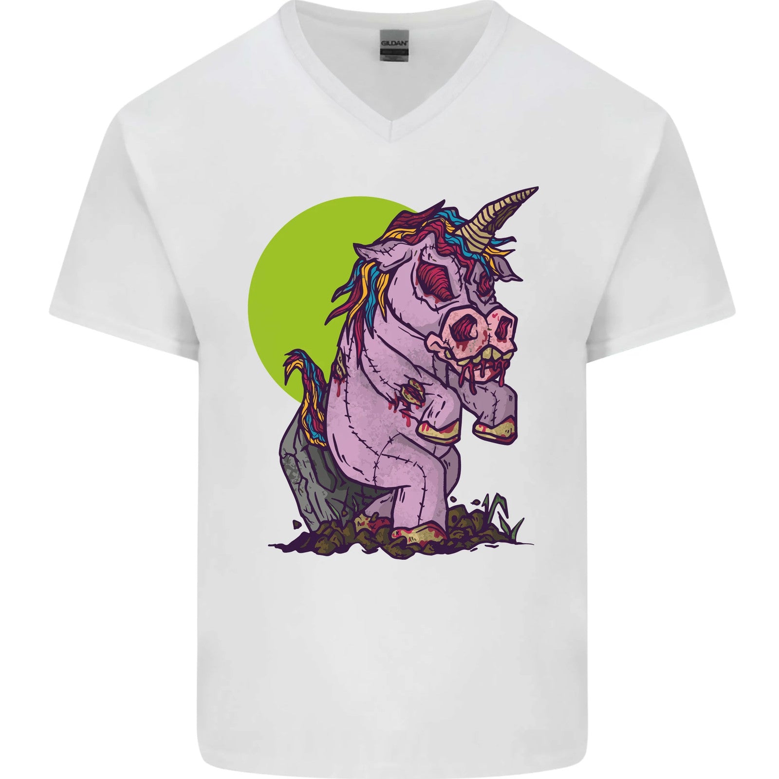 A Zombie Unicorn Funny Halloween Horror Mens V-Neck Cotton T-Shirt