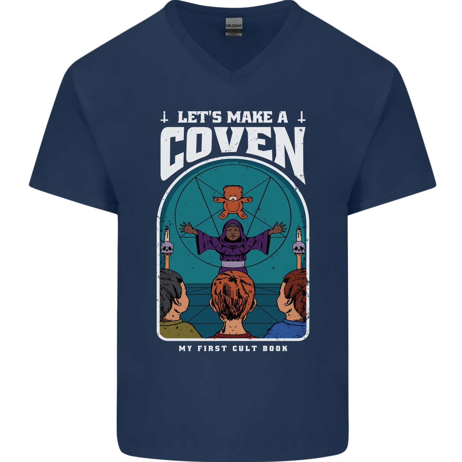 Lets Make a Coven Halloween Satanic Horror Mens V-Neck Cotton T-Shirt