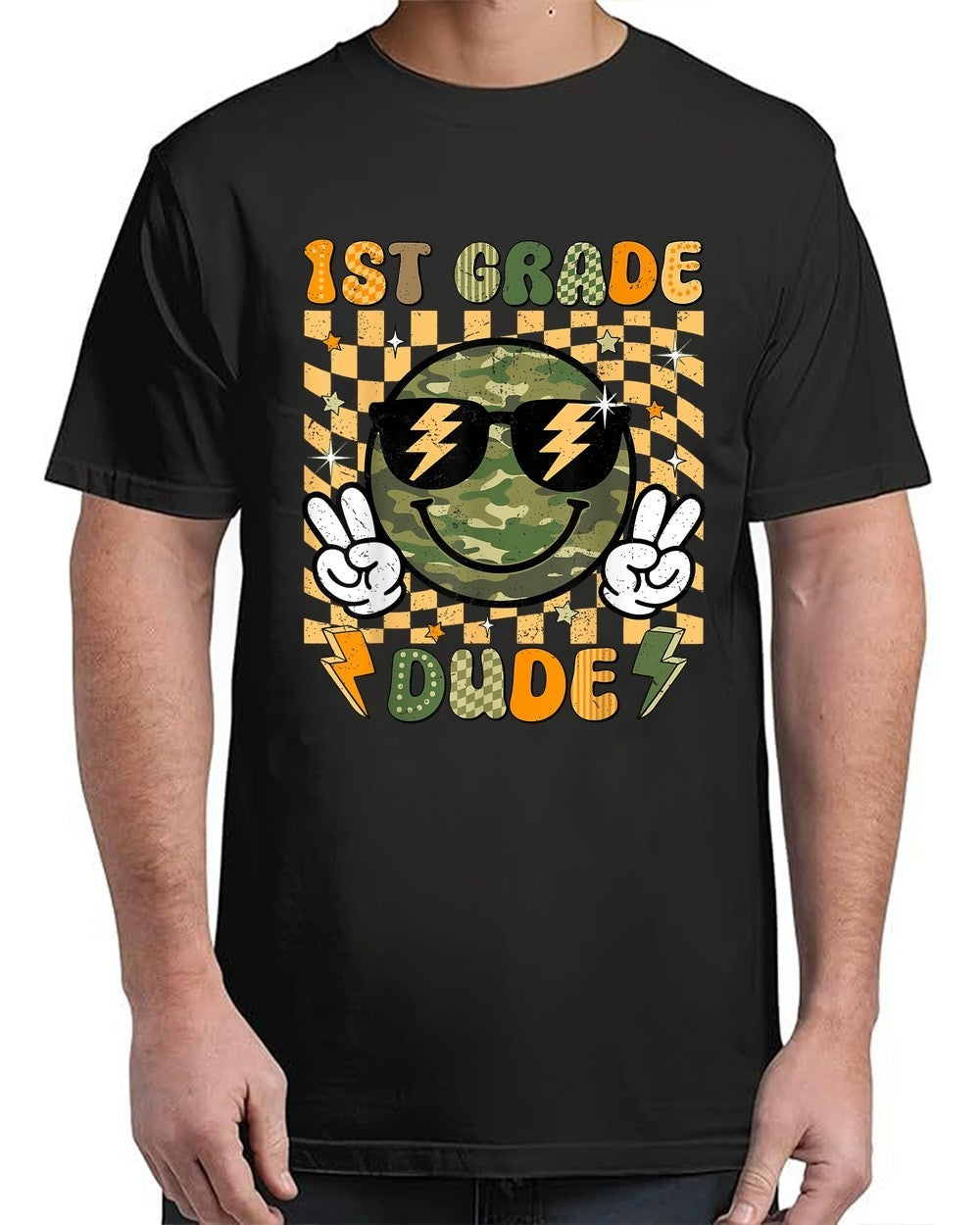 Retro 1st Grade Back To School First Grade Dude Camo Adult Size S-4XL T-Shirt