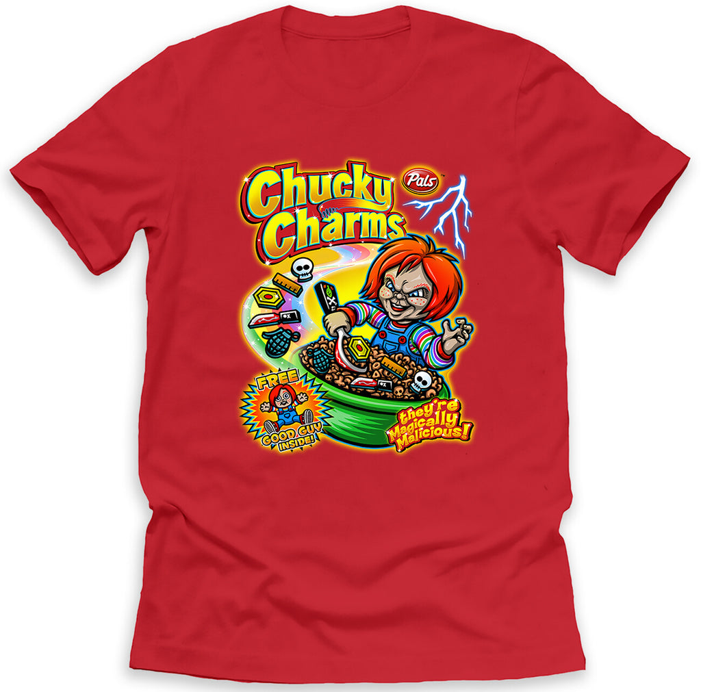Chucky Charms T-Shirt Halloween Funny Cereal Parody on Ring Spun Cotton Tee