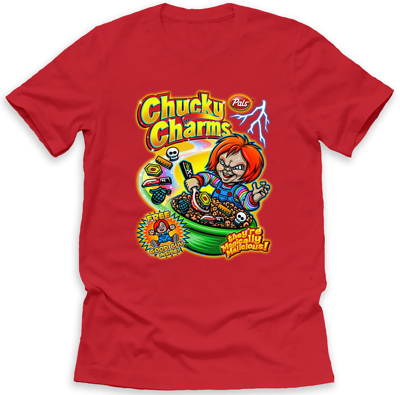 Chucky Charms T-Shirt Halloween Funny Cereal Parody on Ring Spun Cotton Tee