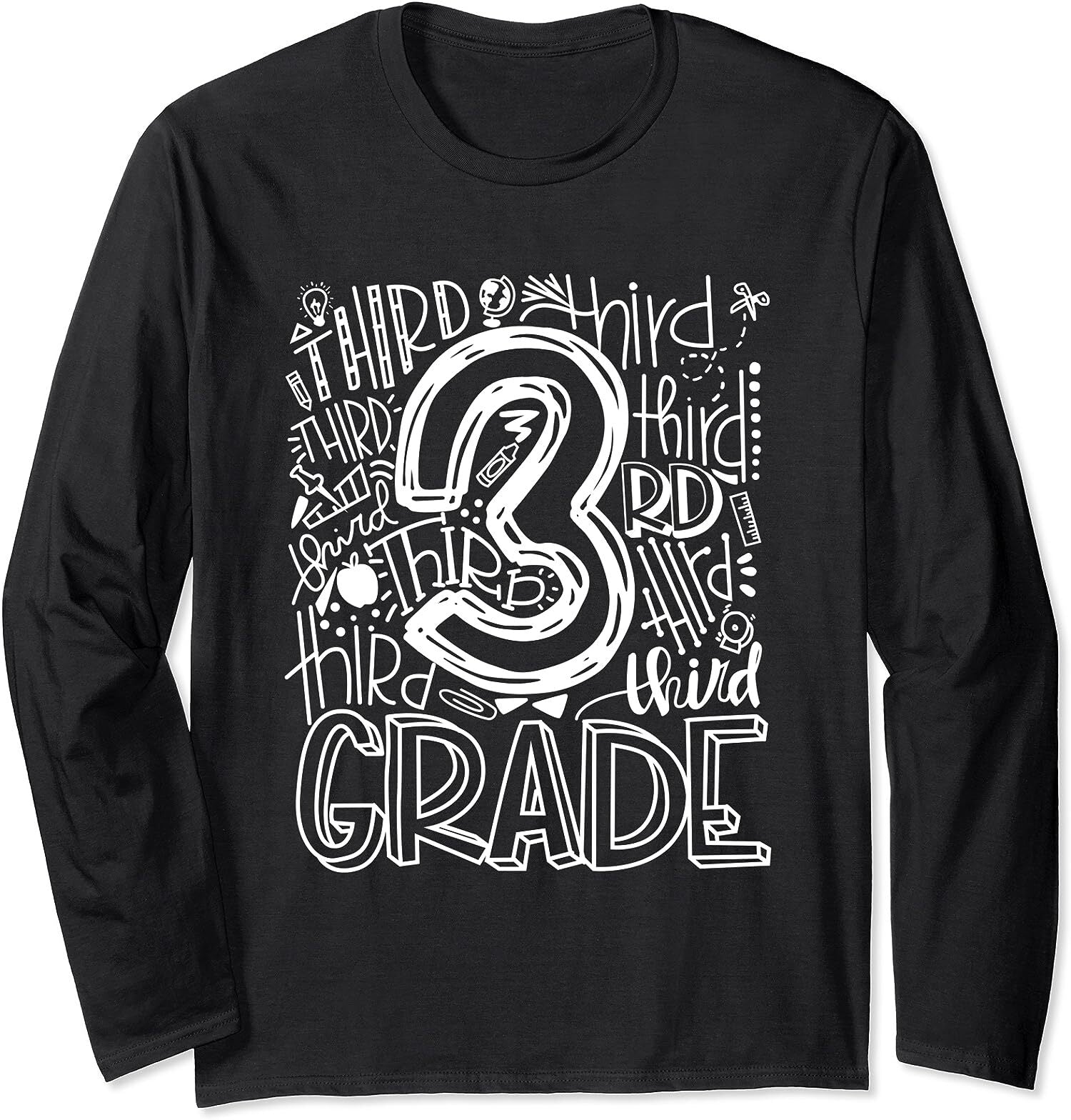 Back To School 3rd Third Grade Typography Gift Long Sleeve T-Shirt