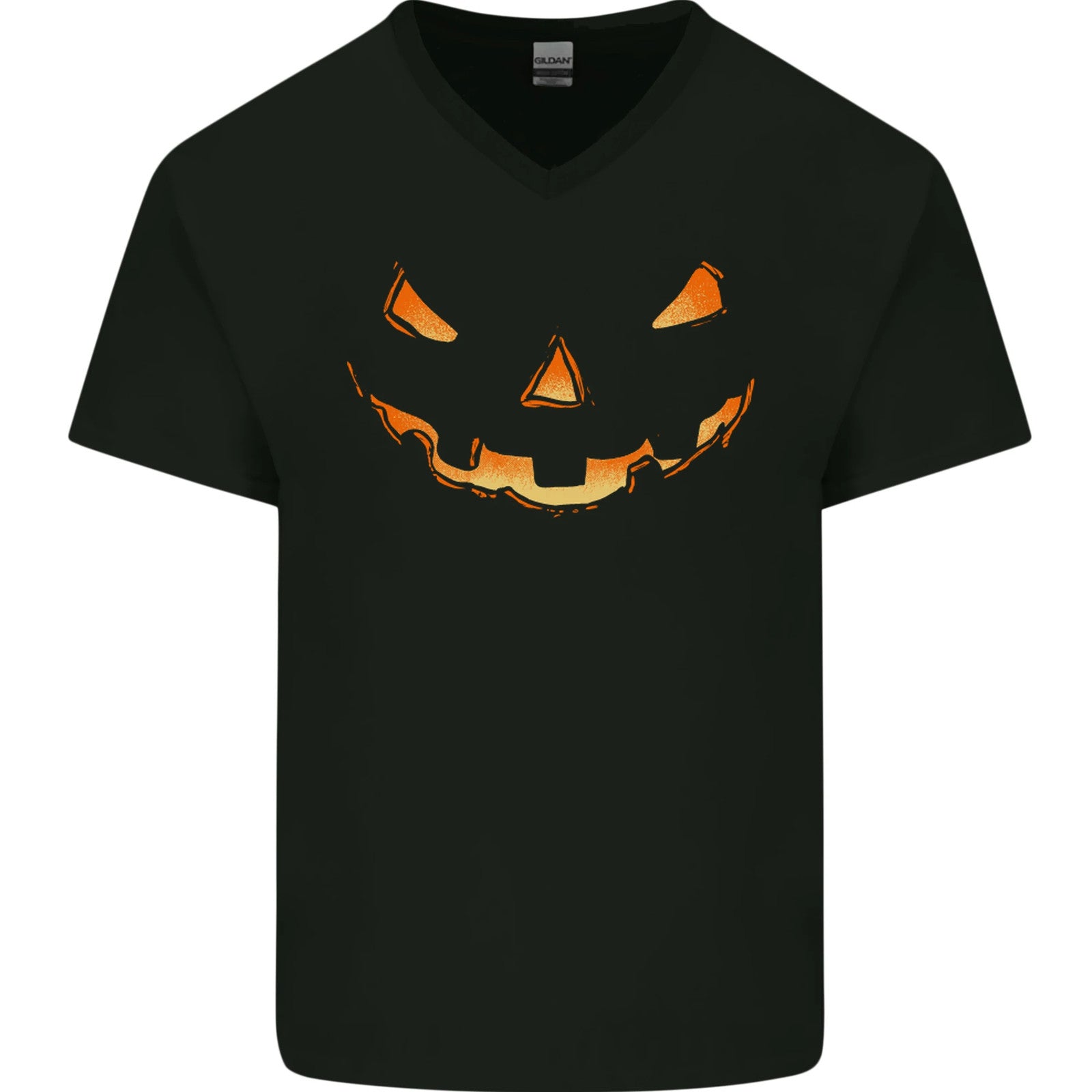 Halloween Pumpkin Face Funny Scary Mens V-Neck Cotton T-Shirt