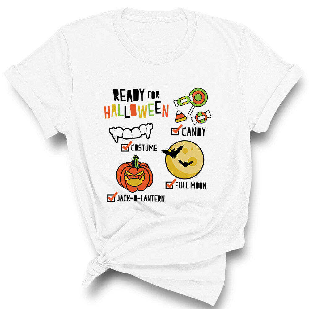 Halloween Checklist Trick or Treat T-Shirt Fall Tee Shirt Cartoon Candy Unisex