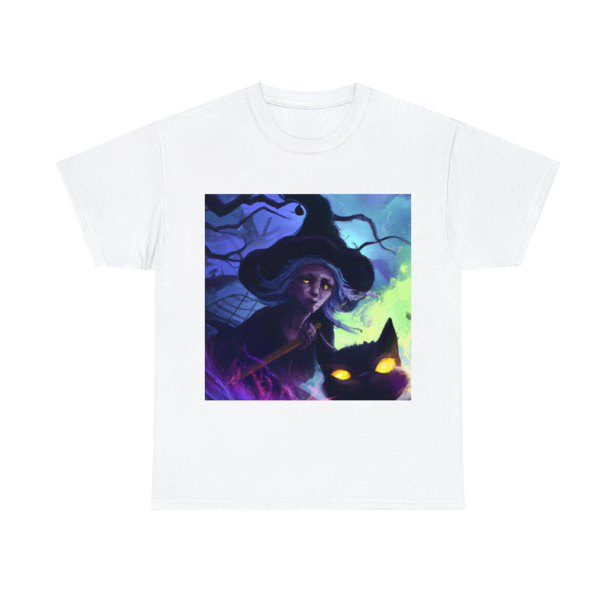 Halloween Witch Black Cat T Shirt Art Tee Unisex Adult Moon Scary Trick or Treat