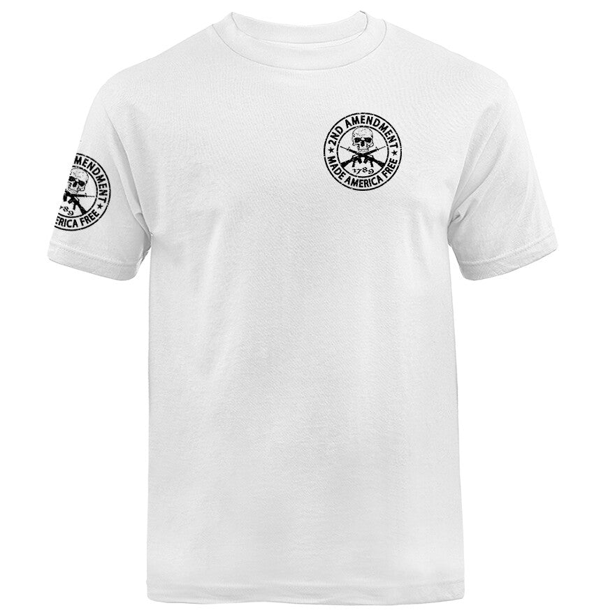 2nd Amendment Made America Free Gun Skull Constitution US Flag Crest T-shirt