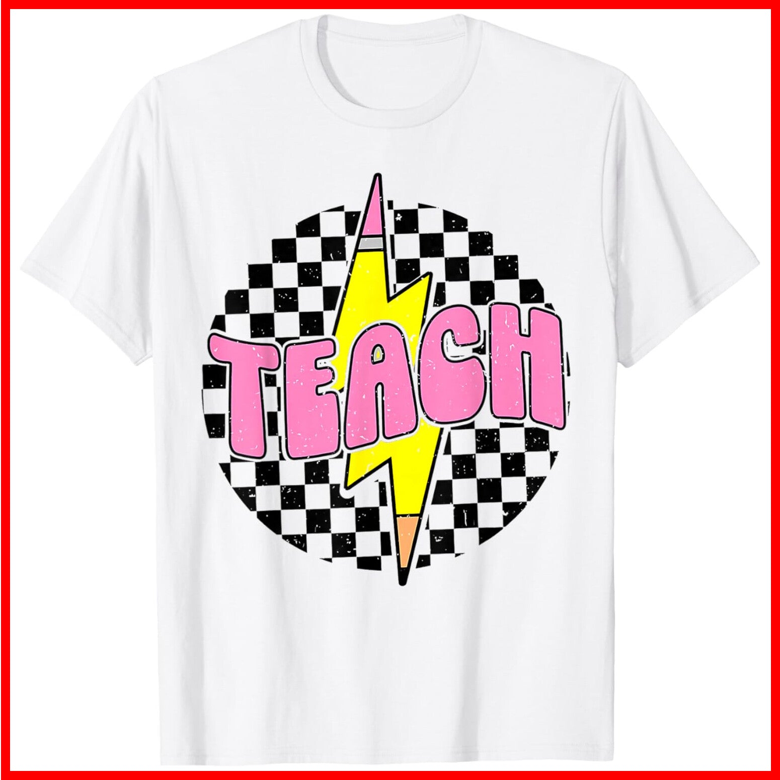 Teach Pencil Lightning Bolt Retro Back To School for Teacher White T-Shirt S-5XL