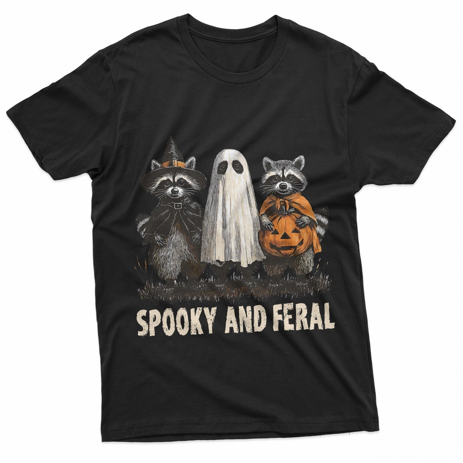 Spooky And Feral Halloween Cute Ghost Raccoon Trick Or Treat T-Shirt