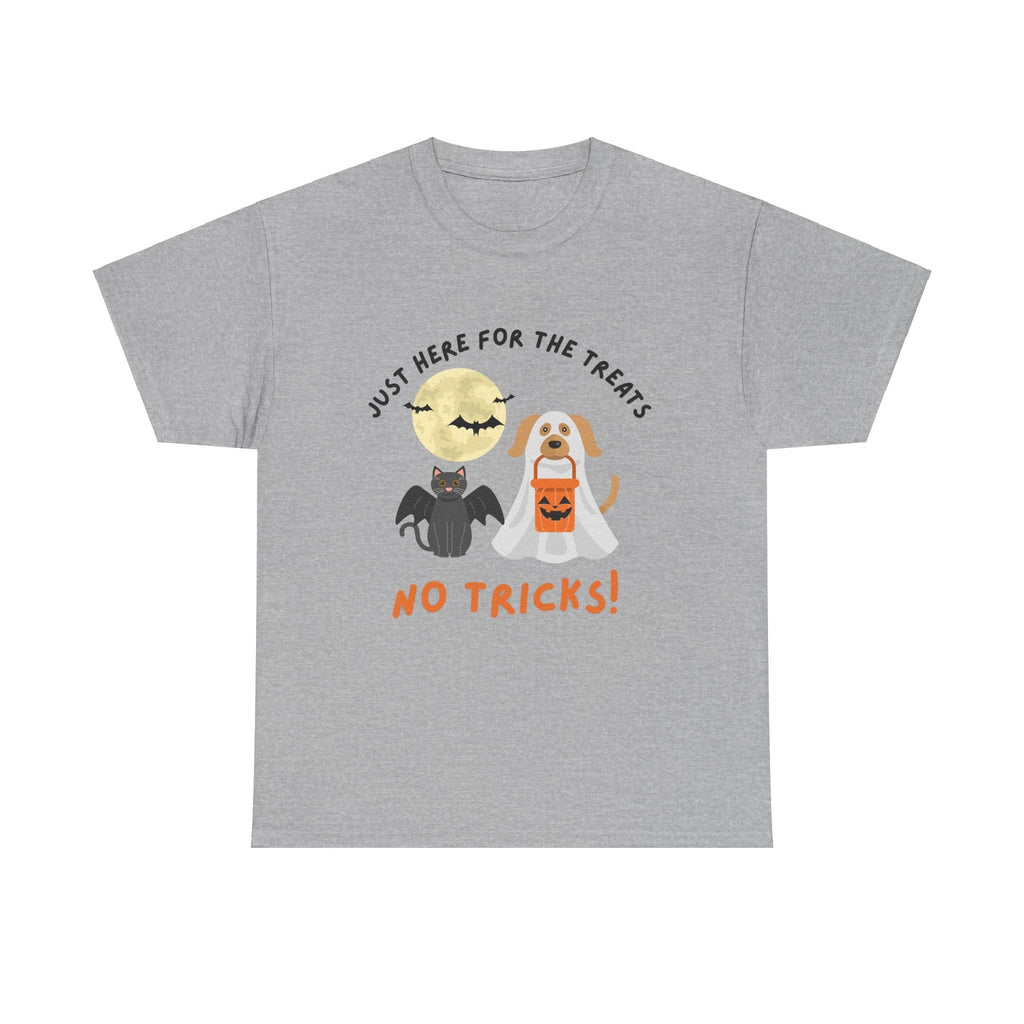 Halloween Adult Tee Shirt, Unisex, Trick or Treat Dog Cat Moon Bats 