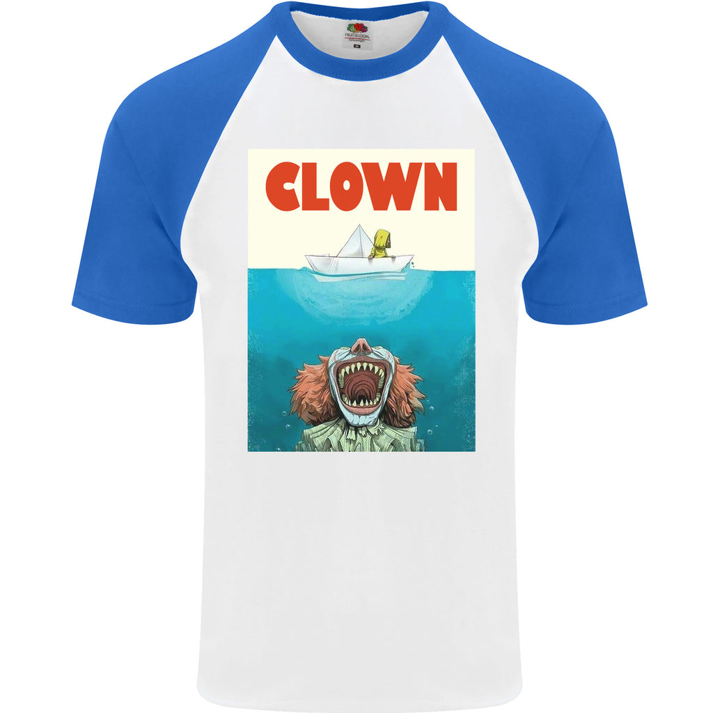 Jaws Funny Parody Clown Halloween Horror Mens S/S Baseball T-Shirt