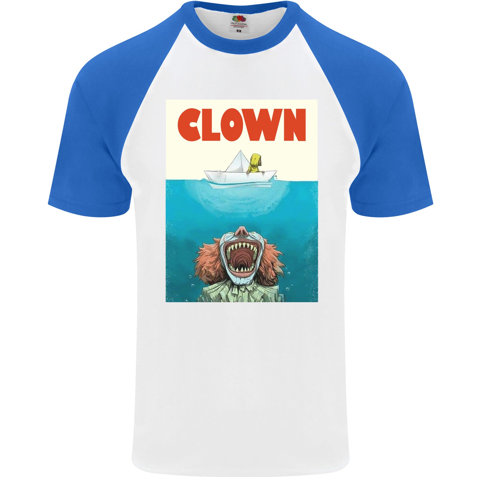 Jaws Funny Parody Clown Halloween Horror Mens S/S Baseball T-Shirt