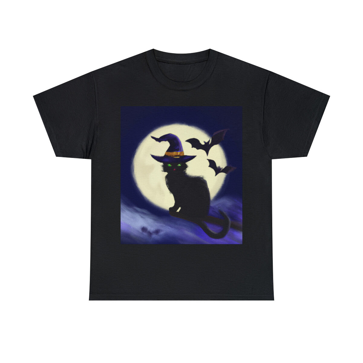 Halloween Black Cat T Shirt Art Tee Unisex Adult Witch Moon Scary Trick or Treat