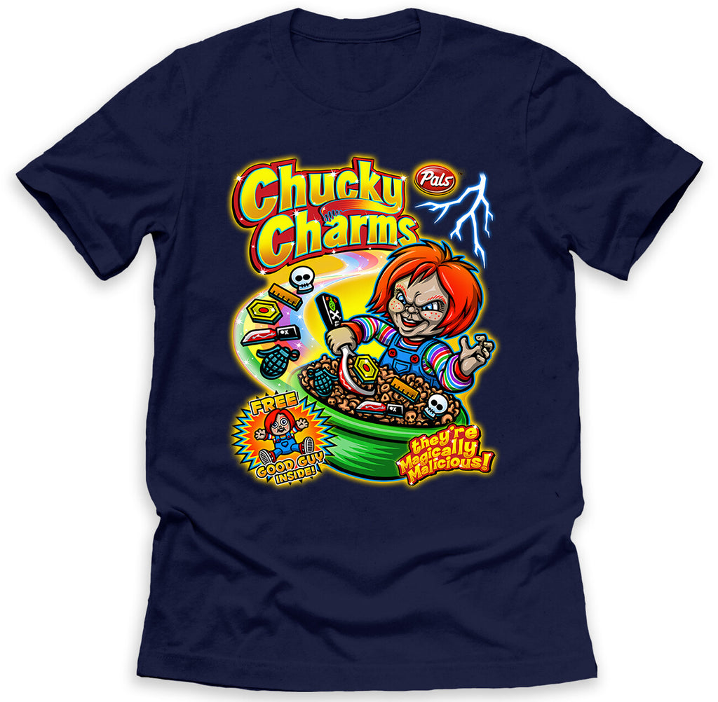 Chucky Charms T-Shirt Halloween Funny Cereal Parody on Ring Spun Cotton Tee