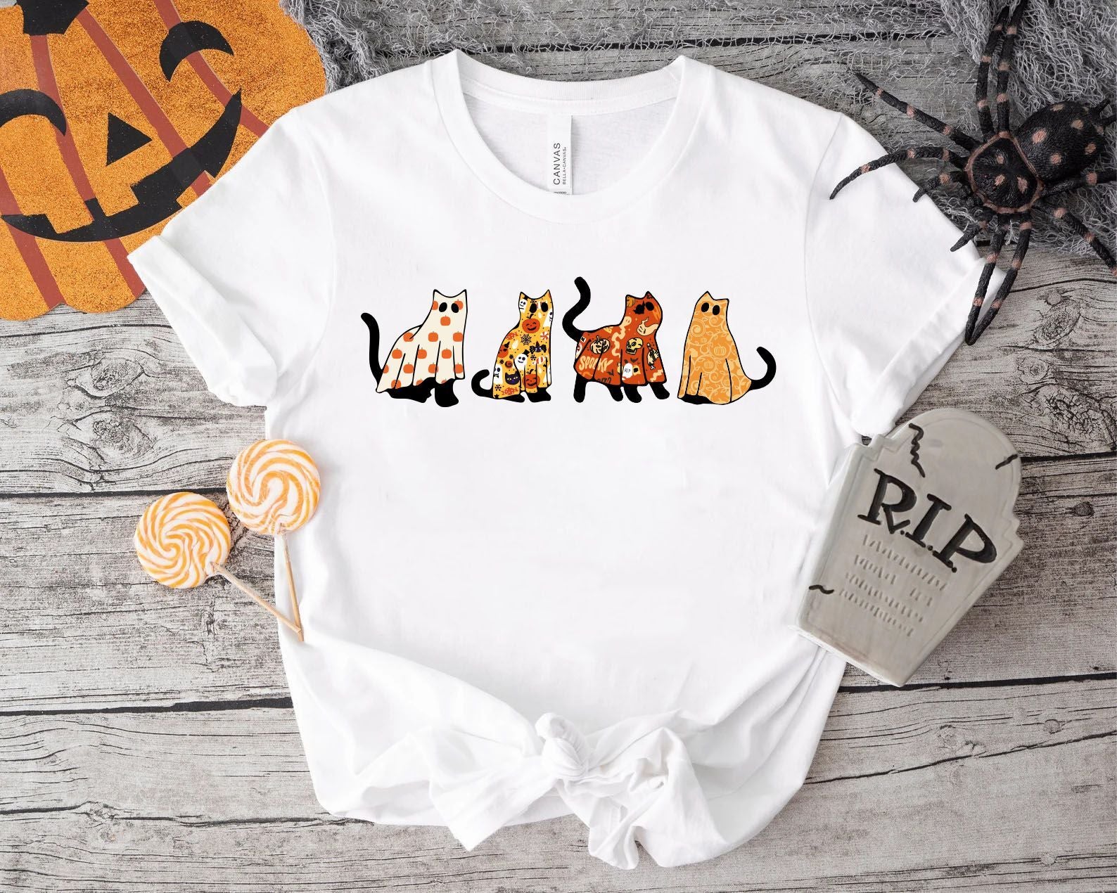 Halloween Cats T-Shirt Cat Lover Shirt Spooky Cat Tee Kids Adults Unisex Shirts
