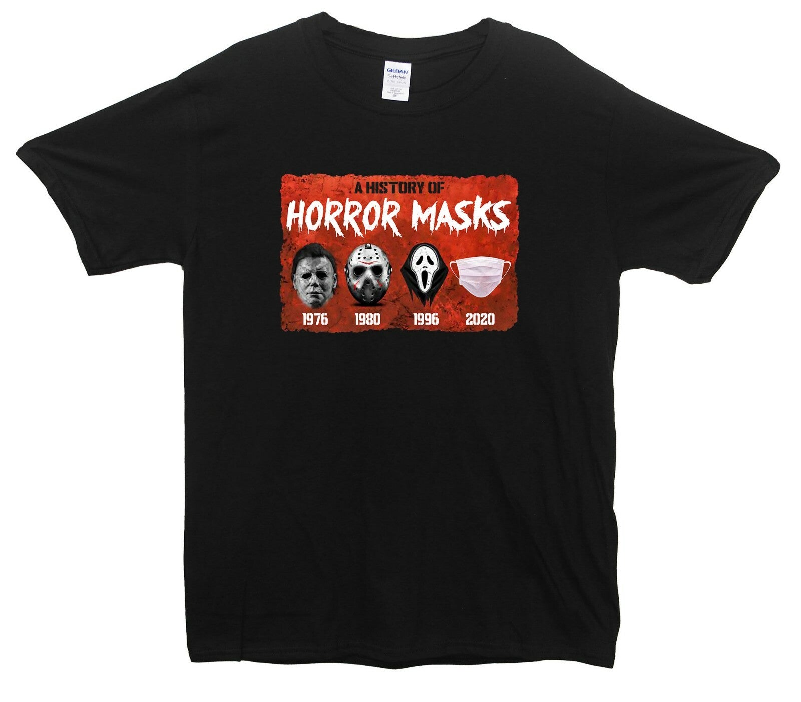 History Of Horror Masks Printed T-Shirt Funny, Horror, Halloween