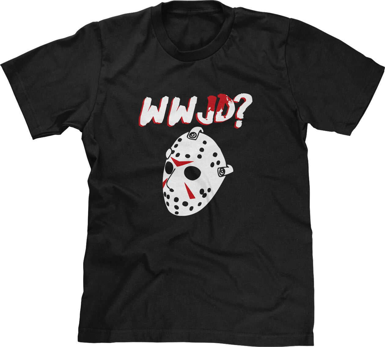 WWJD Halloween Trick or Treat Horror Funny Party Jason Mask Friday 13 Mens Tee