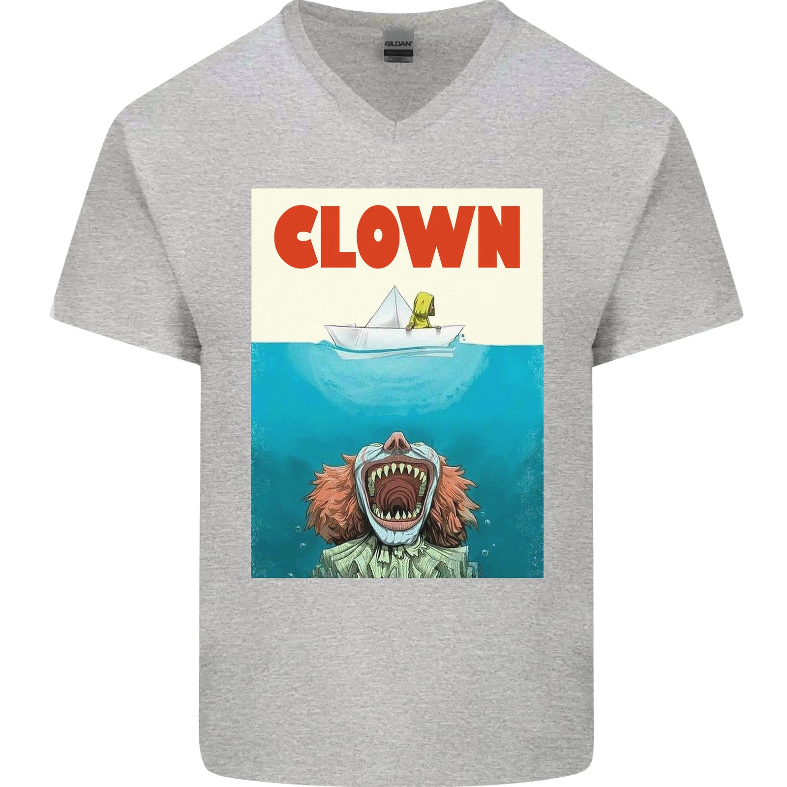 Jaws Funny Parody Clown Halloween Horror Mens V-Neck Cotton T-Shirt