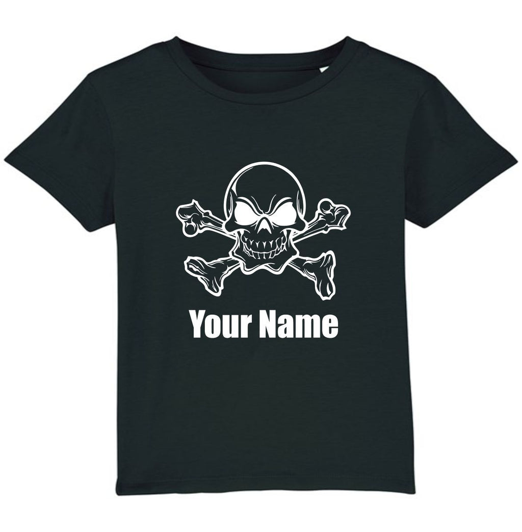 Personalised Skull And Crossbones Pirate Your Name T-Shirt Halloween Horror Top