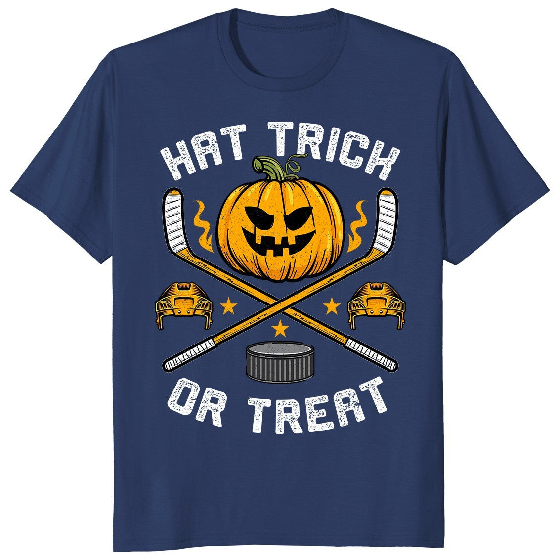 Hat Trick Or Treat Ice Hockey Player Halloween Gift Boys Girl Kid Unisex T-Shirt
