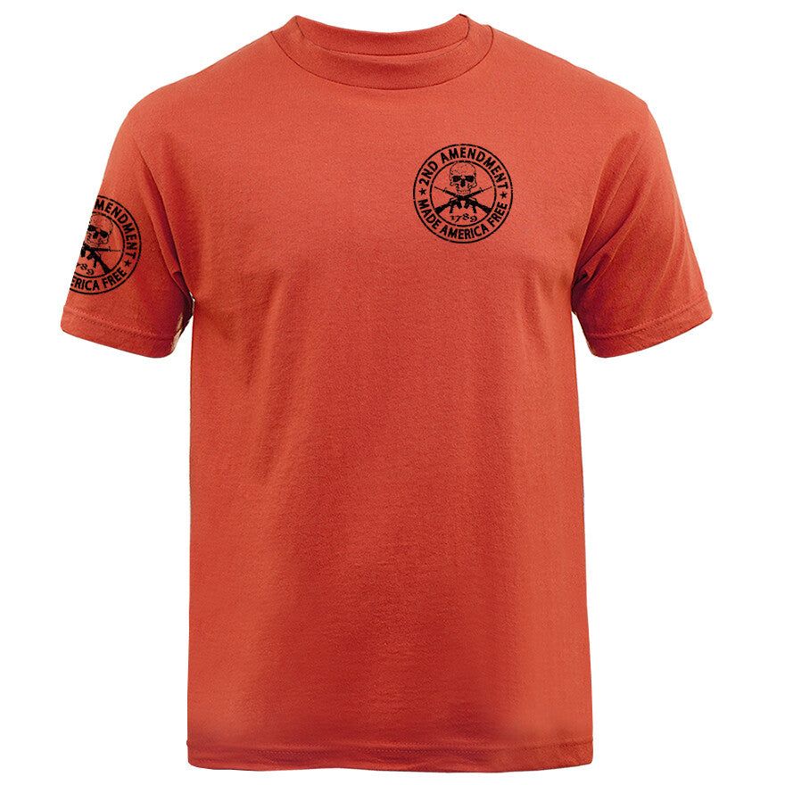 2nd Amendment Made America Free Gun Skull Constitution US Flag Crest T-shirt