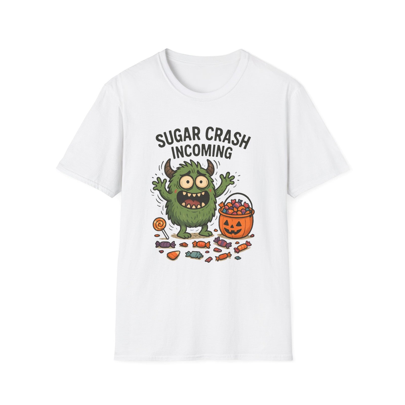 Unisex Softstyle T-Shirt – Funny Halloween Tee, Monster , Trick or Treat Candy