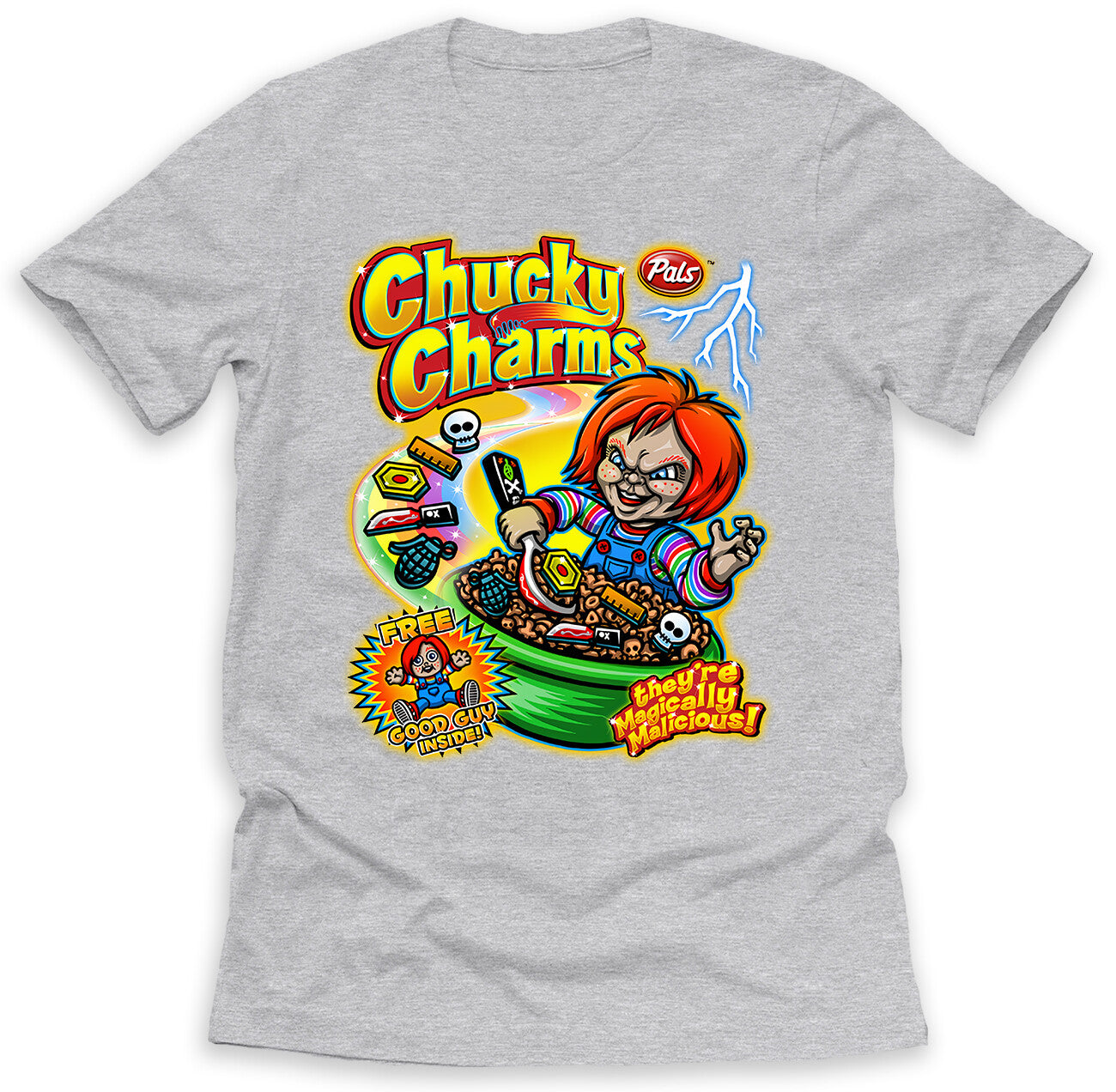 Chucky Charms T-Shirt Halloween Funny Cereal Parody on Ring Spun Cotton Tee