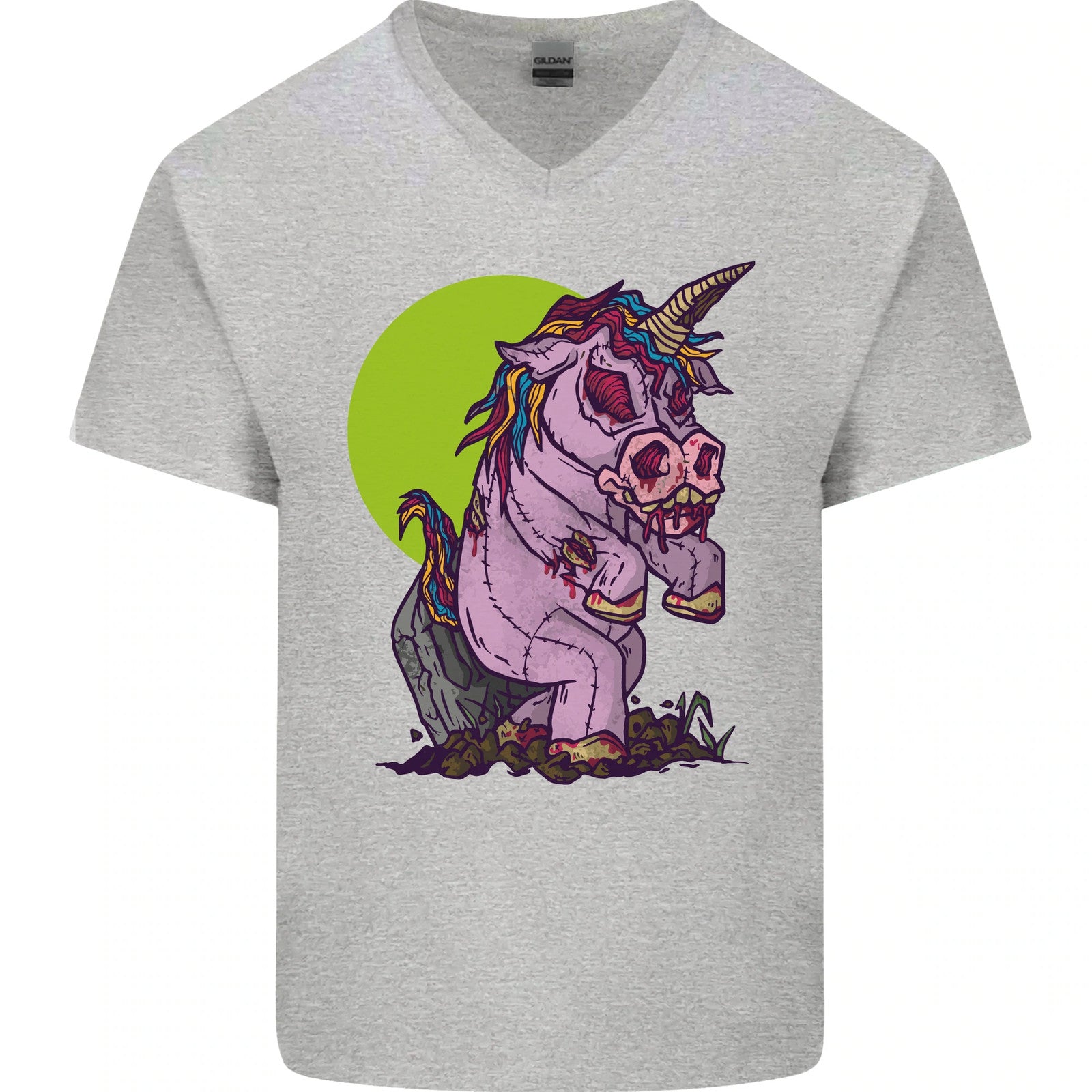 A Zombie Unicorn Funny Halloween Horror Mens V-Neck Cotton T-Shirt