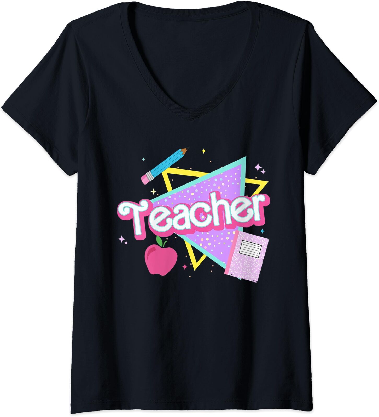 Cute Teacher Back To School Notebook Pen Ladies' V-Neck Tshirt